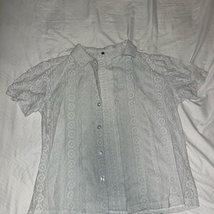 White Lace Button-Up Blouse